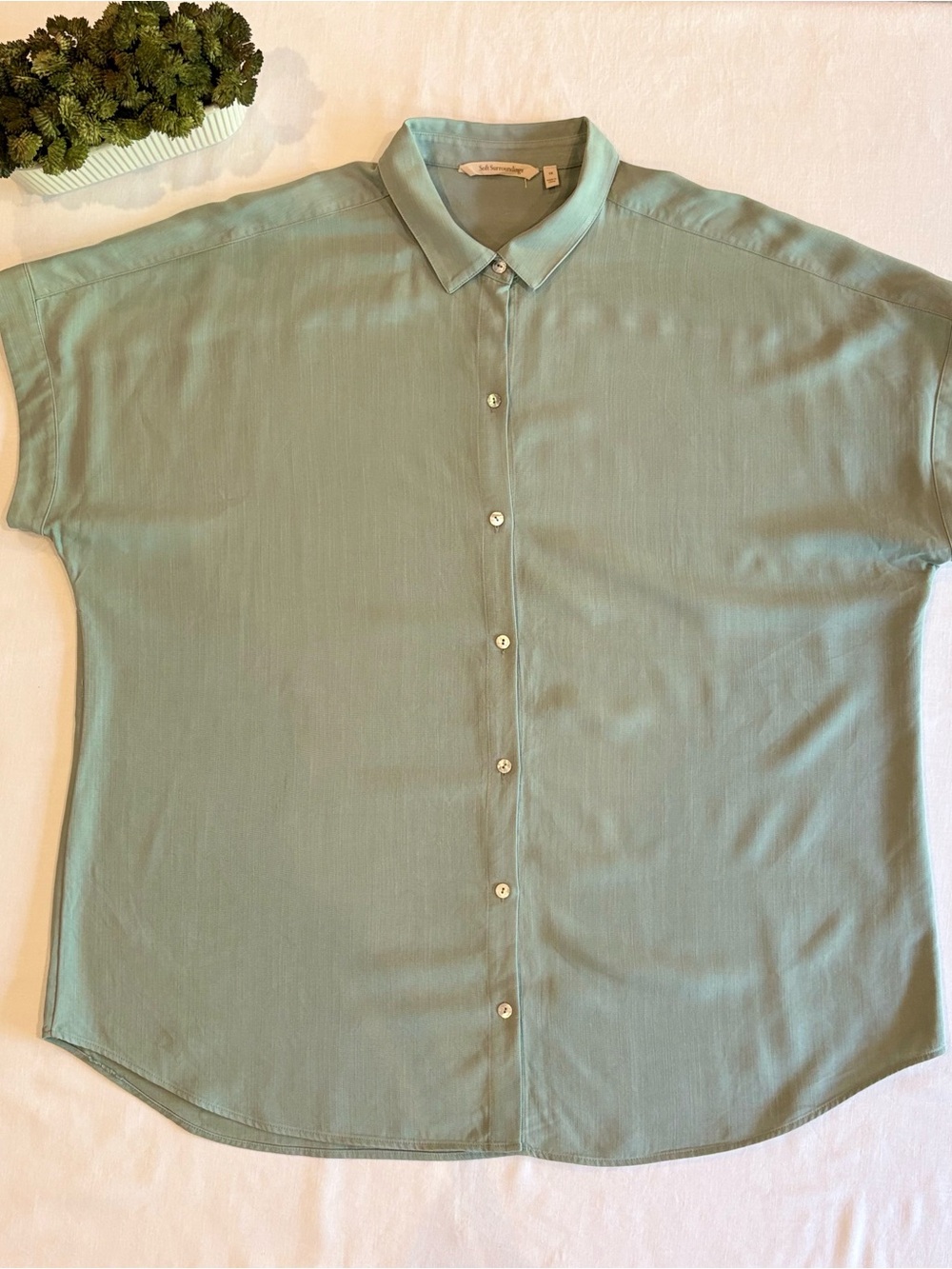 Soft Surroundings Je Veux TENCEL Light Sage Button-Up Shirt